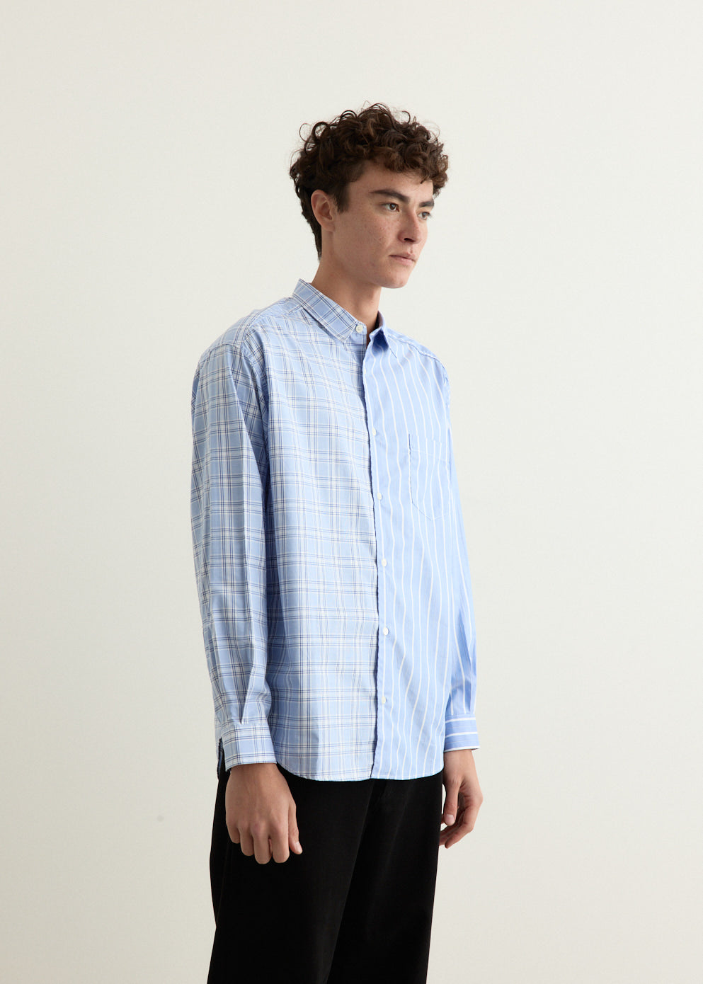Cotton Stripe Check Multi Panel Shirt