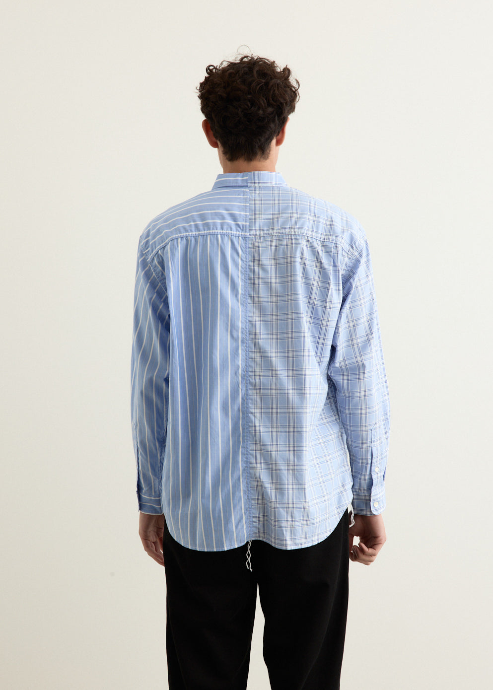 Cotton Stripe Check Multi Panel Shirt