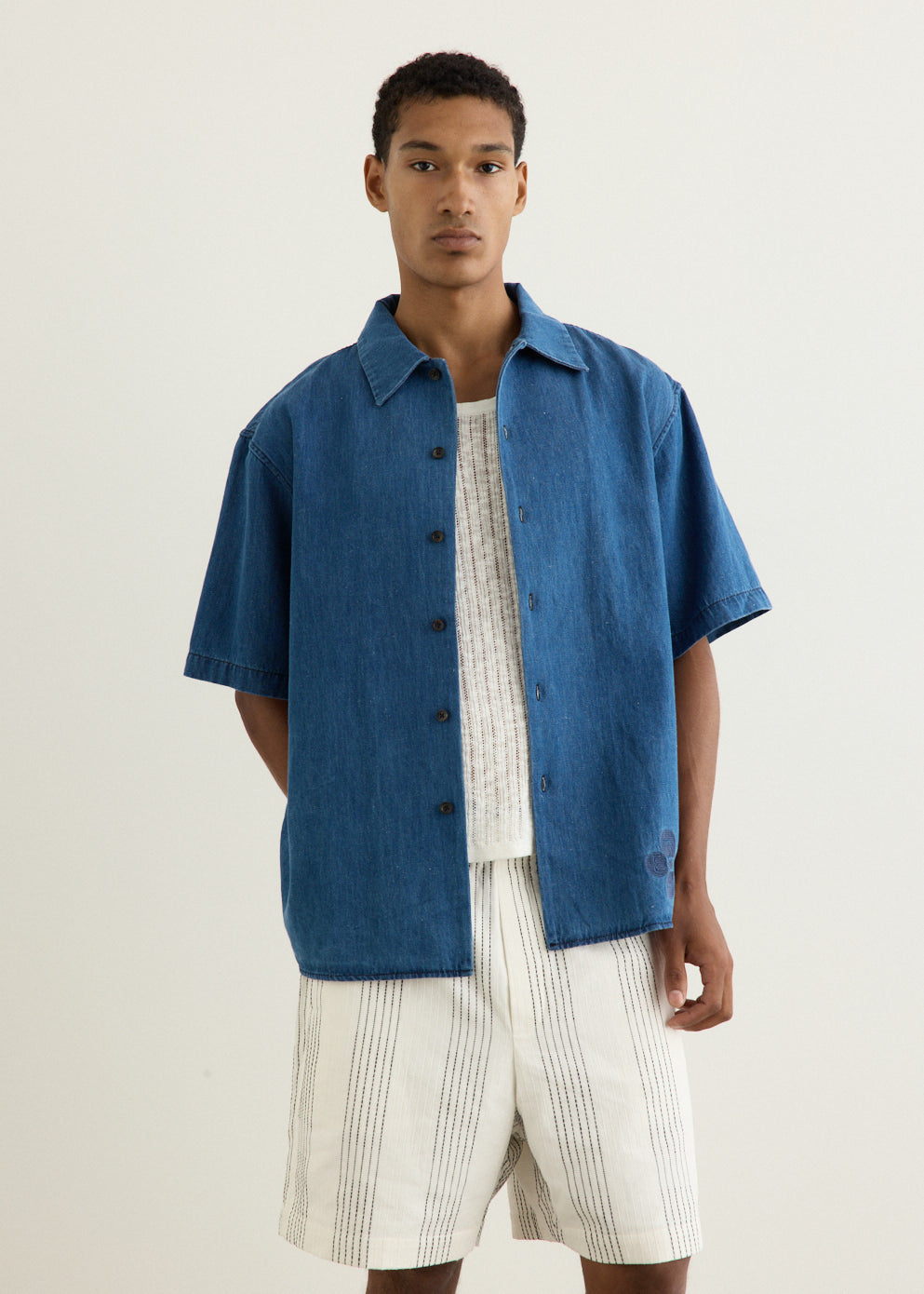Denim Oversized Short Sleeve Shirt