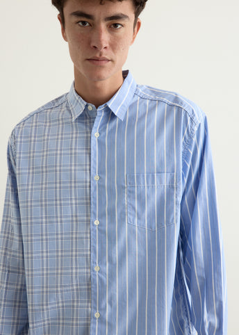 Cotton Stripe Check Multi Panel Shirt