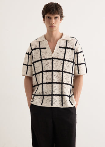 Crochet Check Open Placket Polo