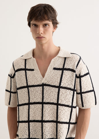 Crochet Check Open Placket Polo