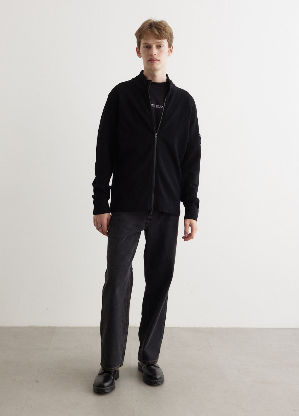 Stand Collar Zip Knit Cardigan