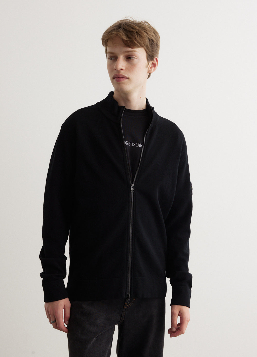 Stand Collar Zip Knit Cardigan