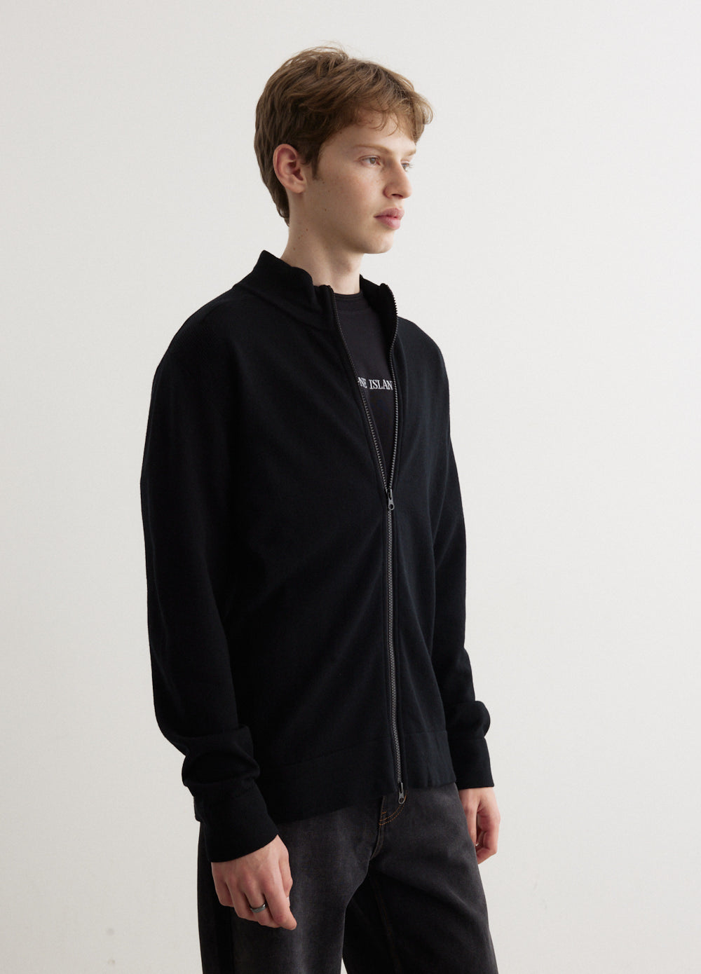 Stand Collar Zip Knit Cardigan
