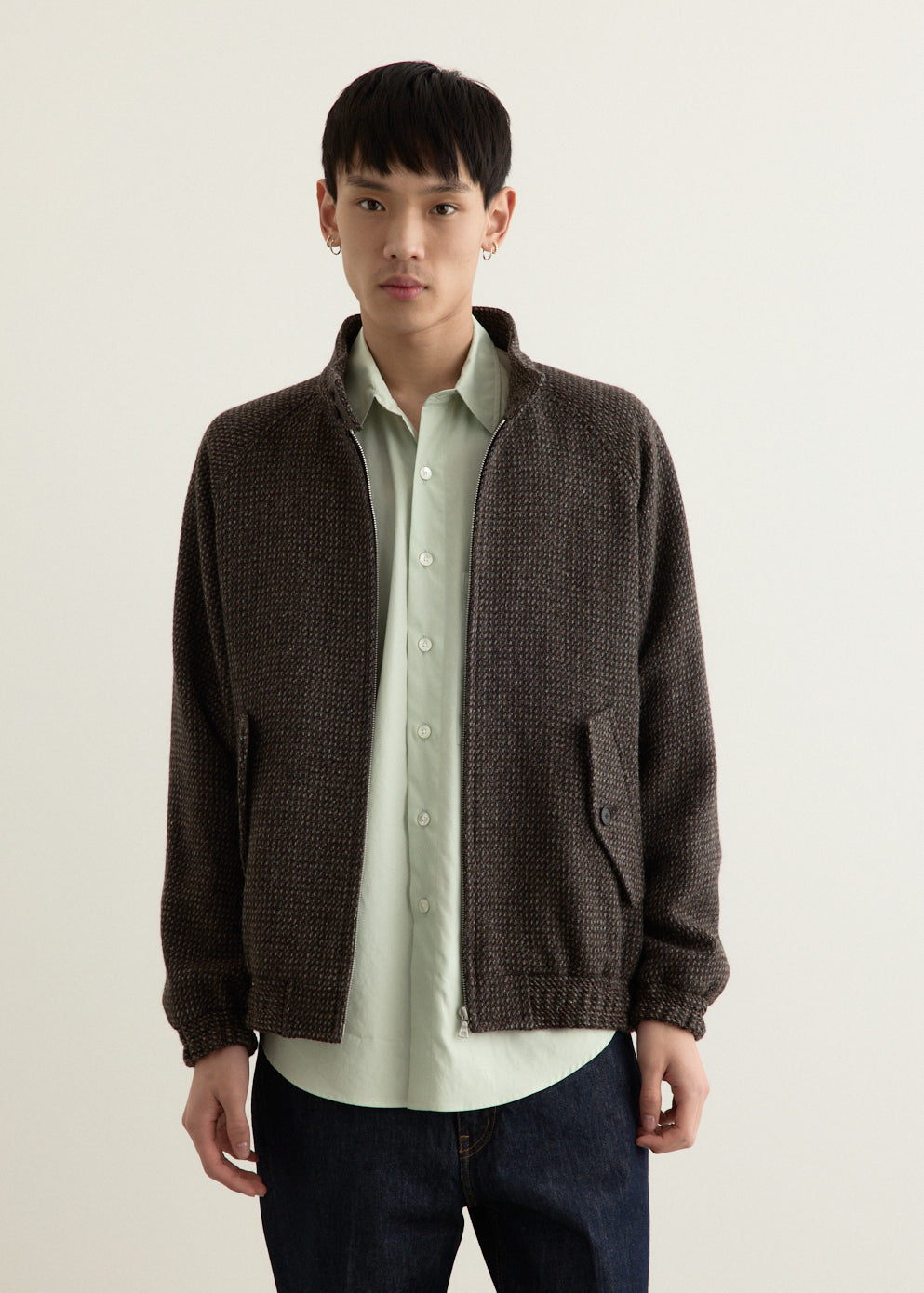 Alpaca Wool Silk Tweed Zip Blouson