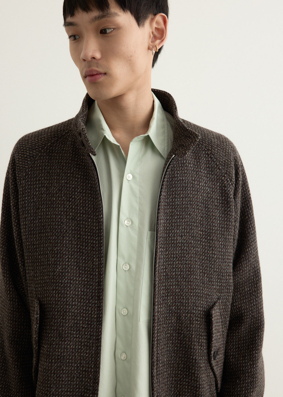 Alpaca Wool Silk Tweed Zip Blouson