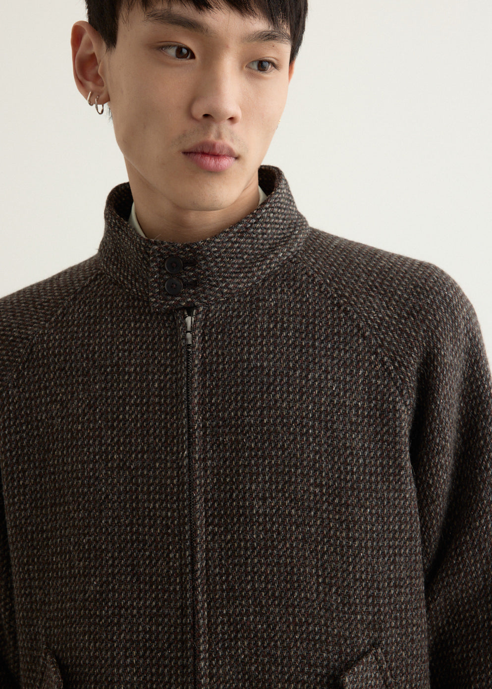 Alpaca Wool Silk Tweed Zip Blouson