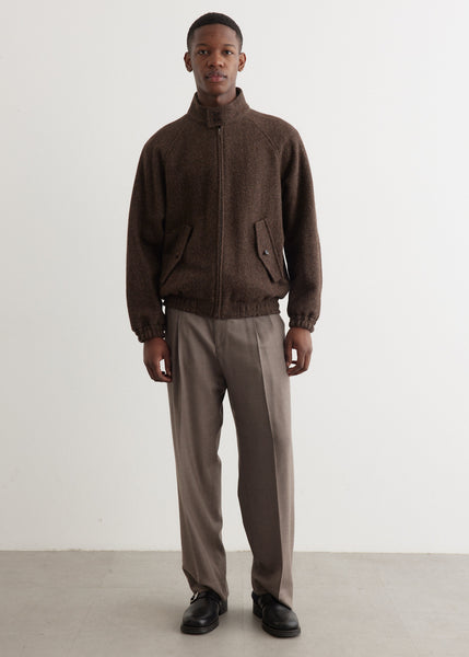 Lama Shetland Wool Tweed Zip Blouson, Khaki Tweed
