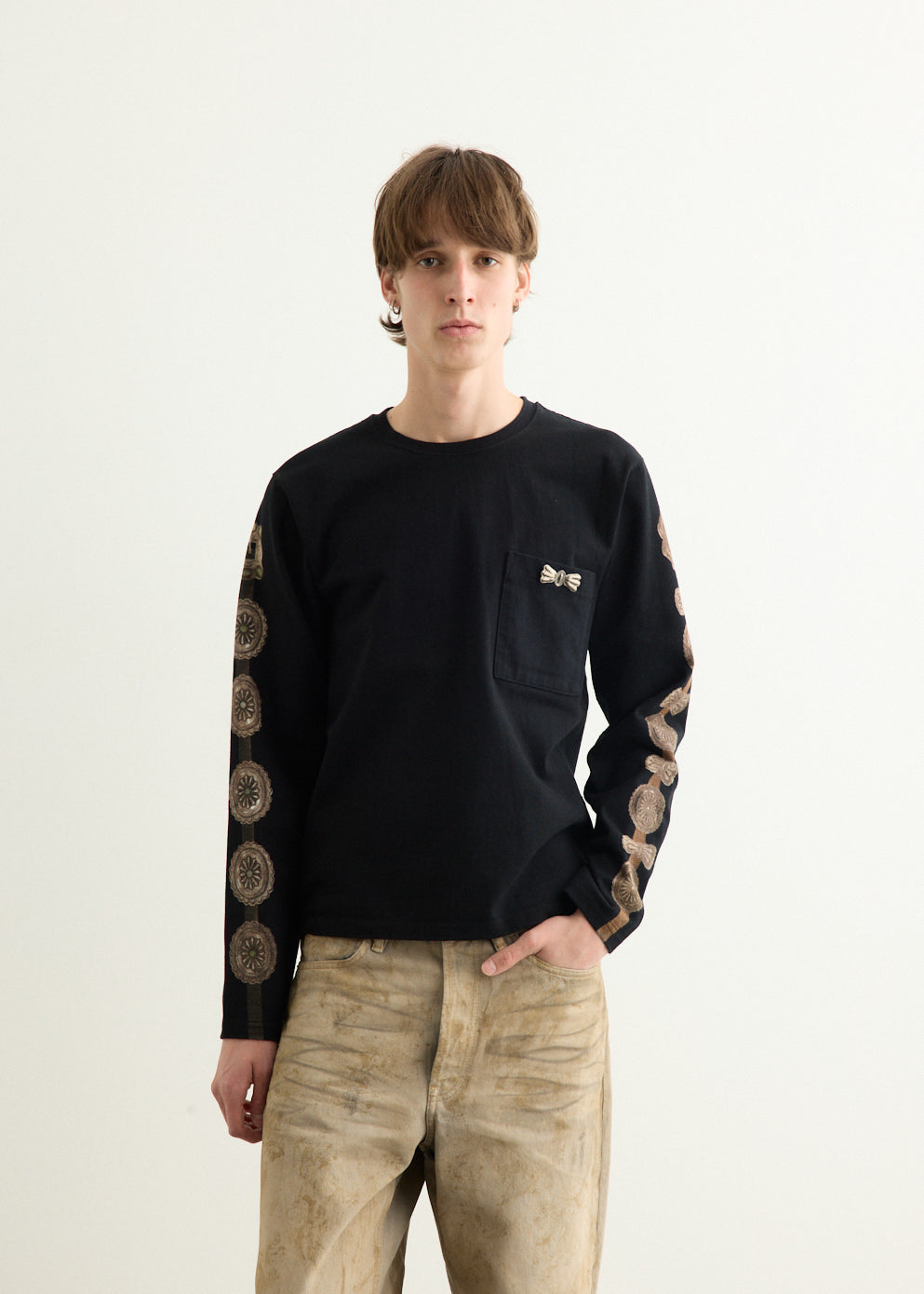 Dense Jersey Crew Long Sleeve T-Shirt (Concho Belt Sleeve)