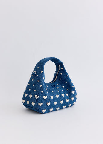 Hobo Mini Heart Stud Denim Bag