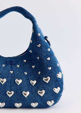 Hobo Mini Heart Stud Denim Bag