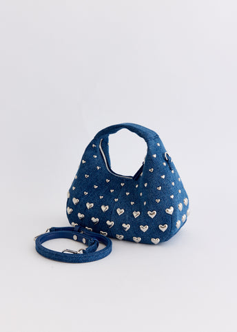 Hobo Mini Heart Stud Denim Bag