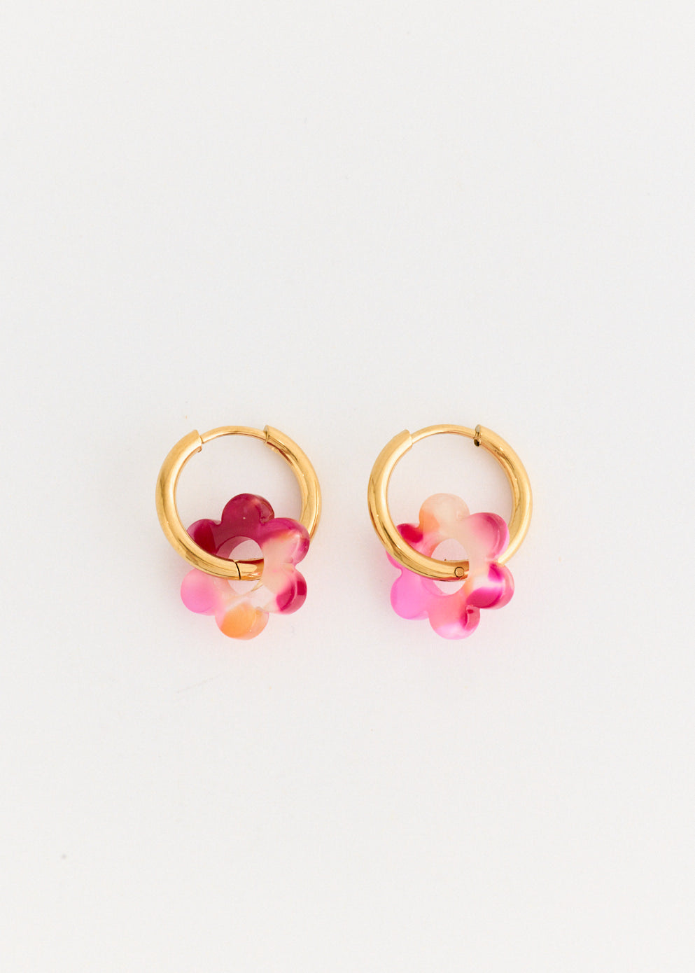 Small Hoop And Resin Flower Earrings