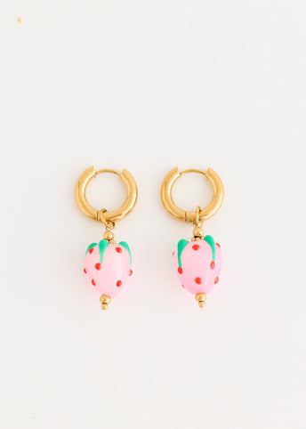 Hoop And Glass Strawberry Earrings