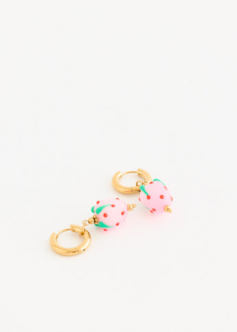 Hoop And Glass Strawberry Earrings