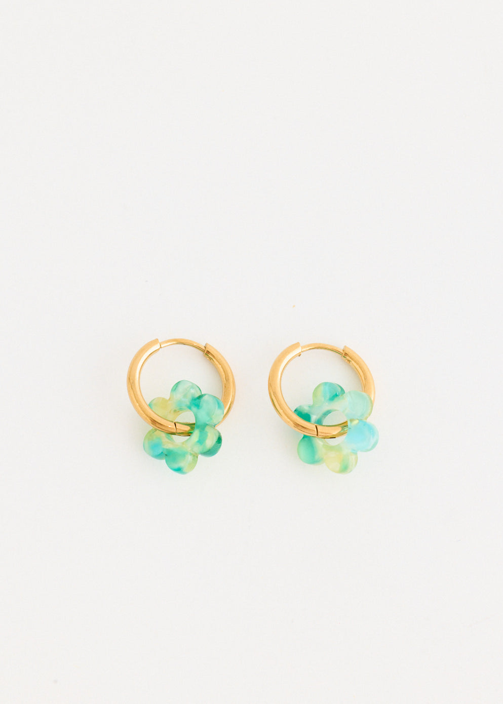 Small Hoop And Resin Flower Earrings
