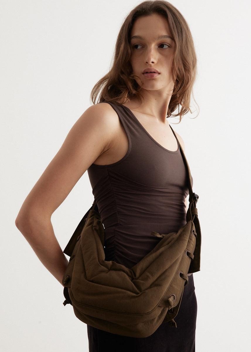 lemaire dark tobacco Medium Croissant Bag La Garonne On both sides of the bag Lemaire Pants