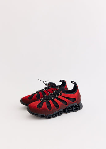 x AVAVAV Women's Megaride Cutout Suede 'Core Black Power Red' Sneakers