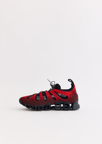 x AVAVAV Women's Megaride Cutout Suede 'Core Black Power Red' Sneakers