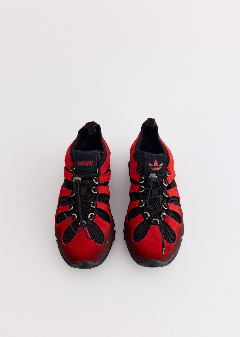 x AVAVAV Women's Megaride Cutout Suede 'Core Black Power Red' Sneakers