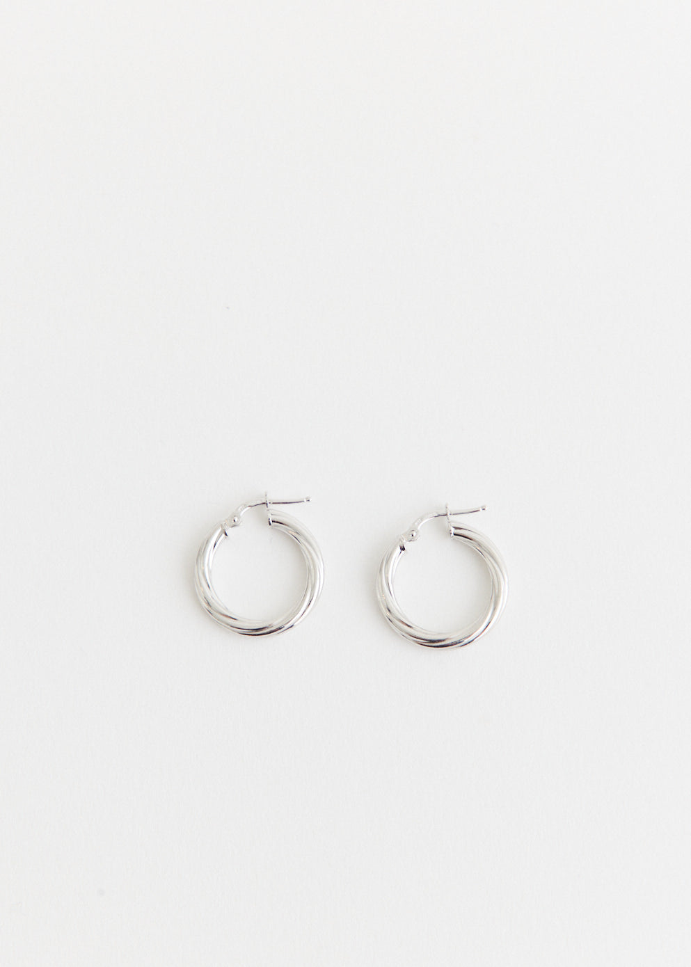 Slim Twisted Silver Hoop Earrings