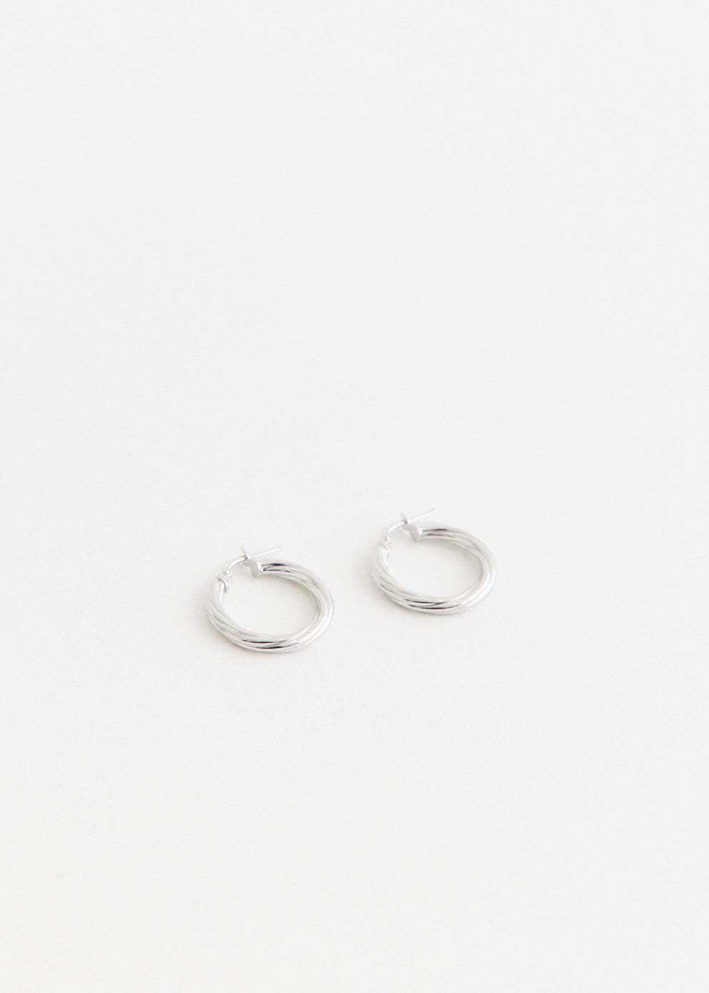 Slim Twisted Silver Hoop Earrings