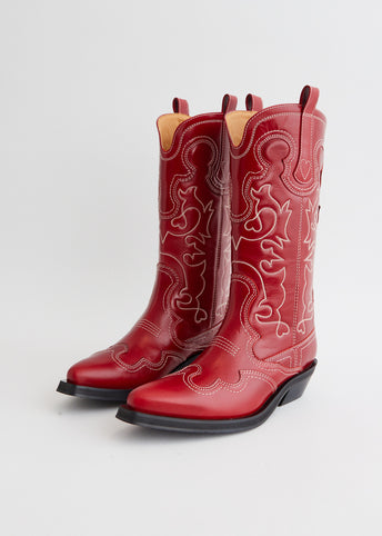 Mid Shaft Embroidered Western Boots