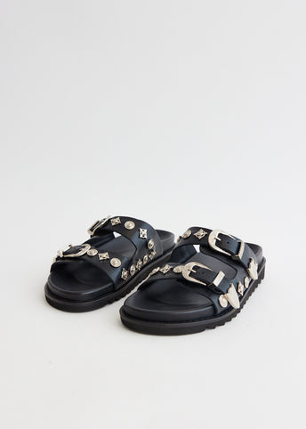 AJ830 Black Leather Sandals