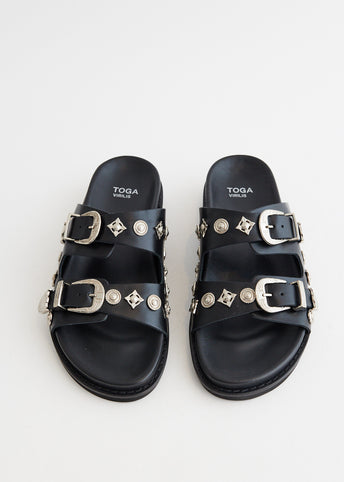 AJ830 Black Leather Sandals