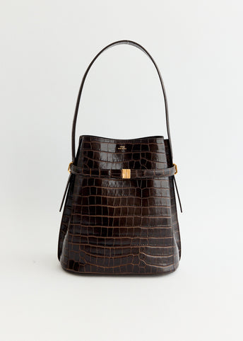 Belted Croco-Embossed Bucket Bag