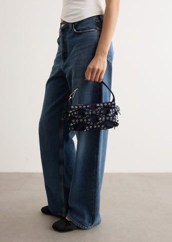 Denim Butterfly Small Pouch Bow Eyelets