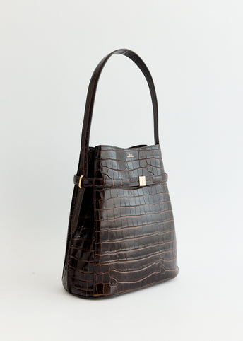 Belted Croco-Embossed Bucket Bag