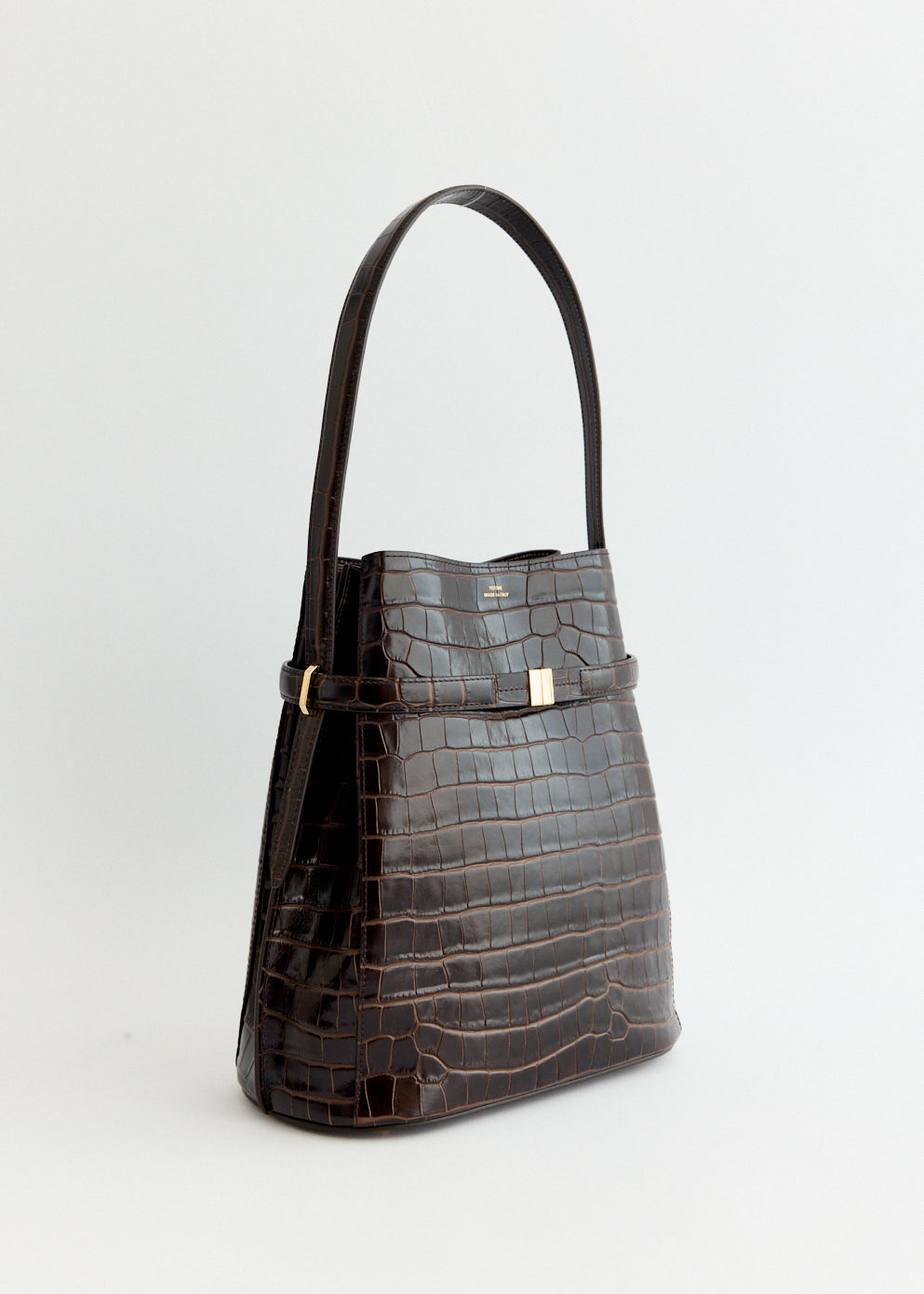Belted Croco-Embossed Bucket Bag