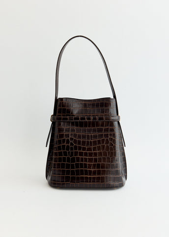 Belted Croco-Embossed Bucket Bag