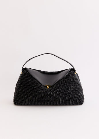 T-Lock Woven Leather Top Handle Bag
