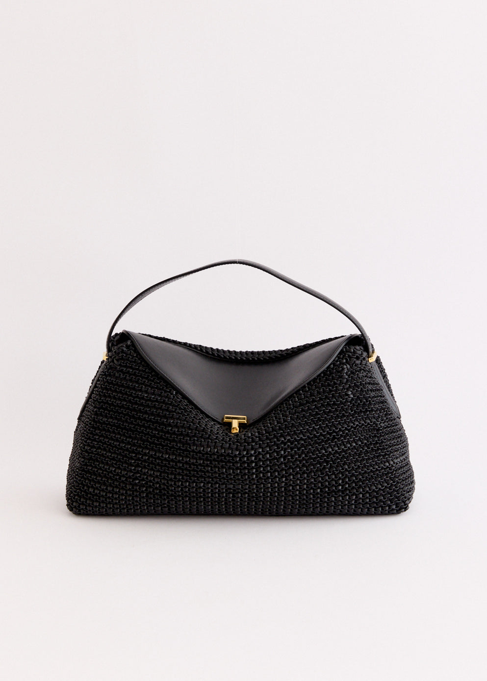 T-Lock Woven Leather Top Handle Bag