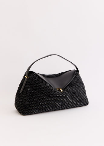 T-Lock Woven Leather Top Handle Bag