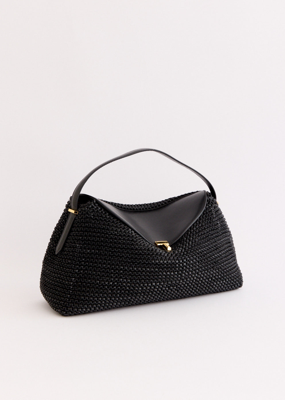 T-Lock Woven Leather Top Handle Bag