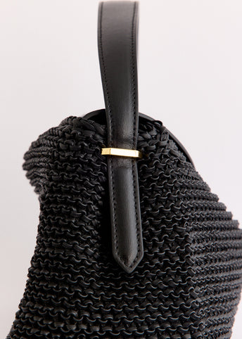 T-Lock Woven Leather Top Handle Bag