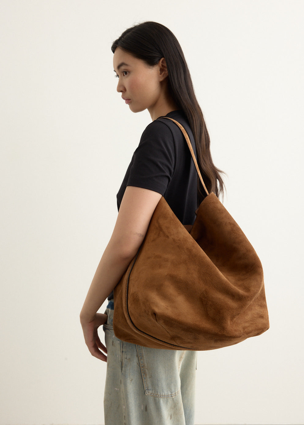 Suede Belted Tote Bag