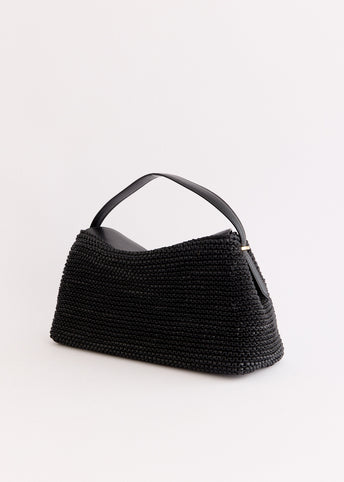T-Lock Woven Leather Top Handle Bag