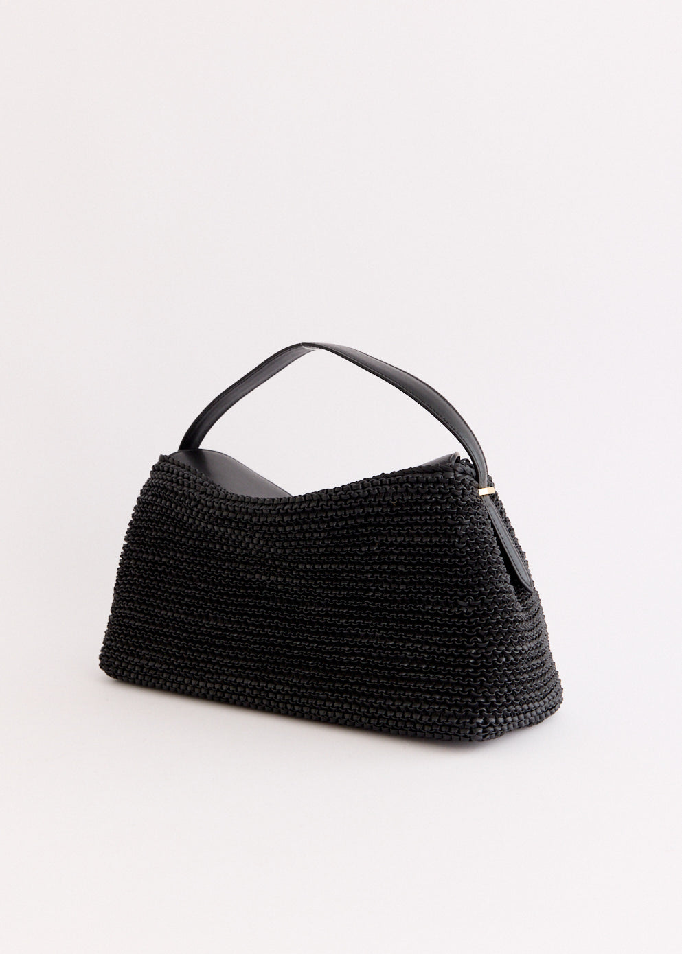 T-Lock Woven Leather Top Handle Bag