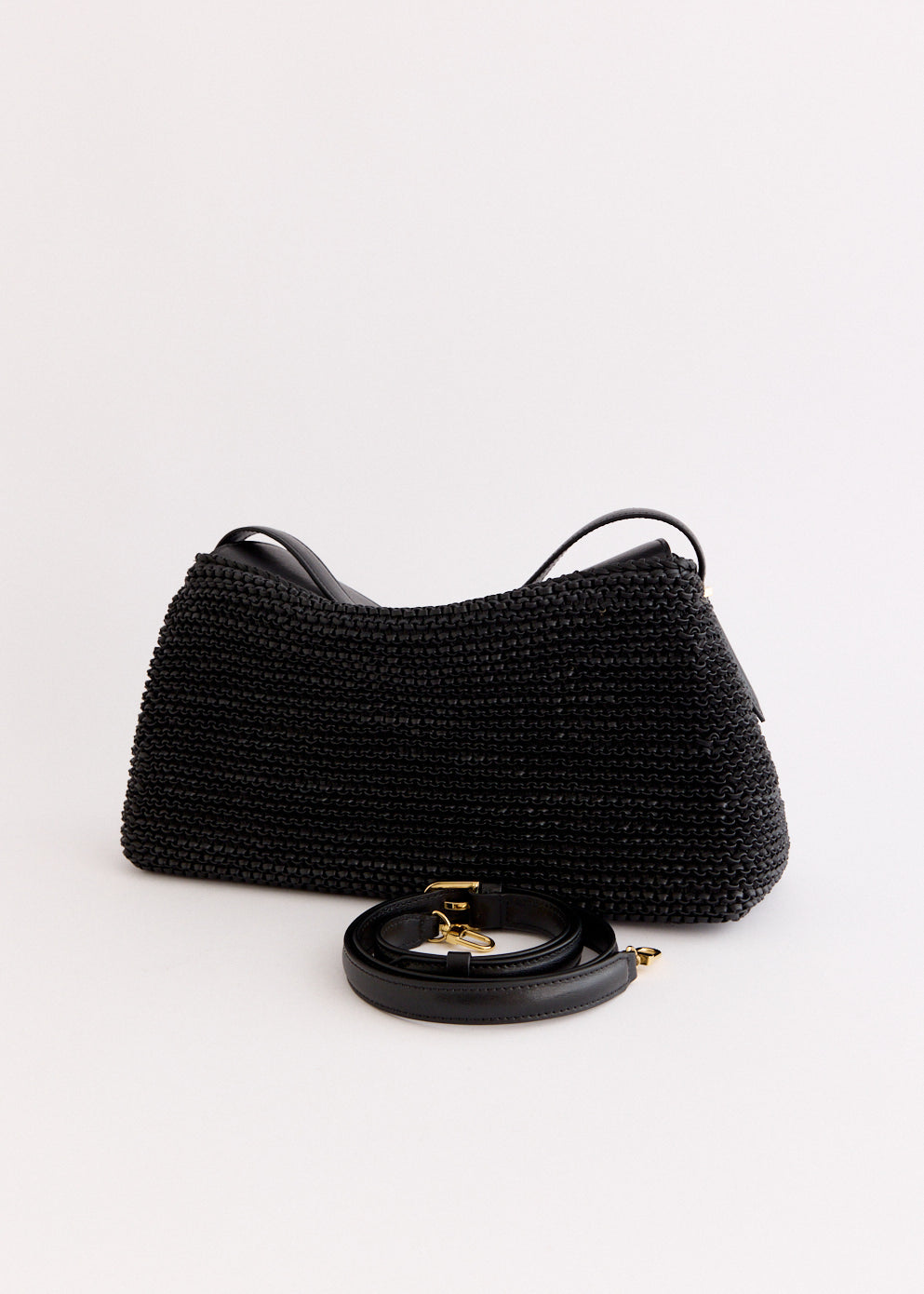 T-Lock Woven Leather Top Handle Bag