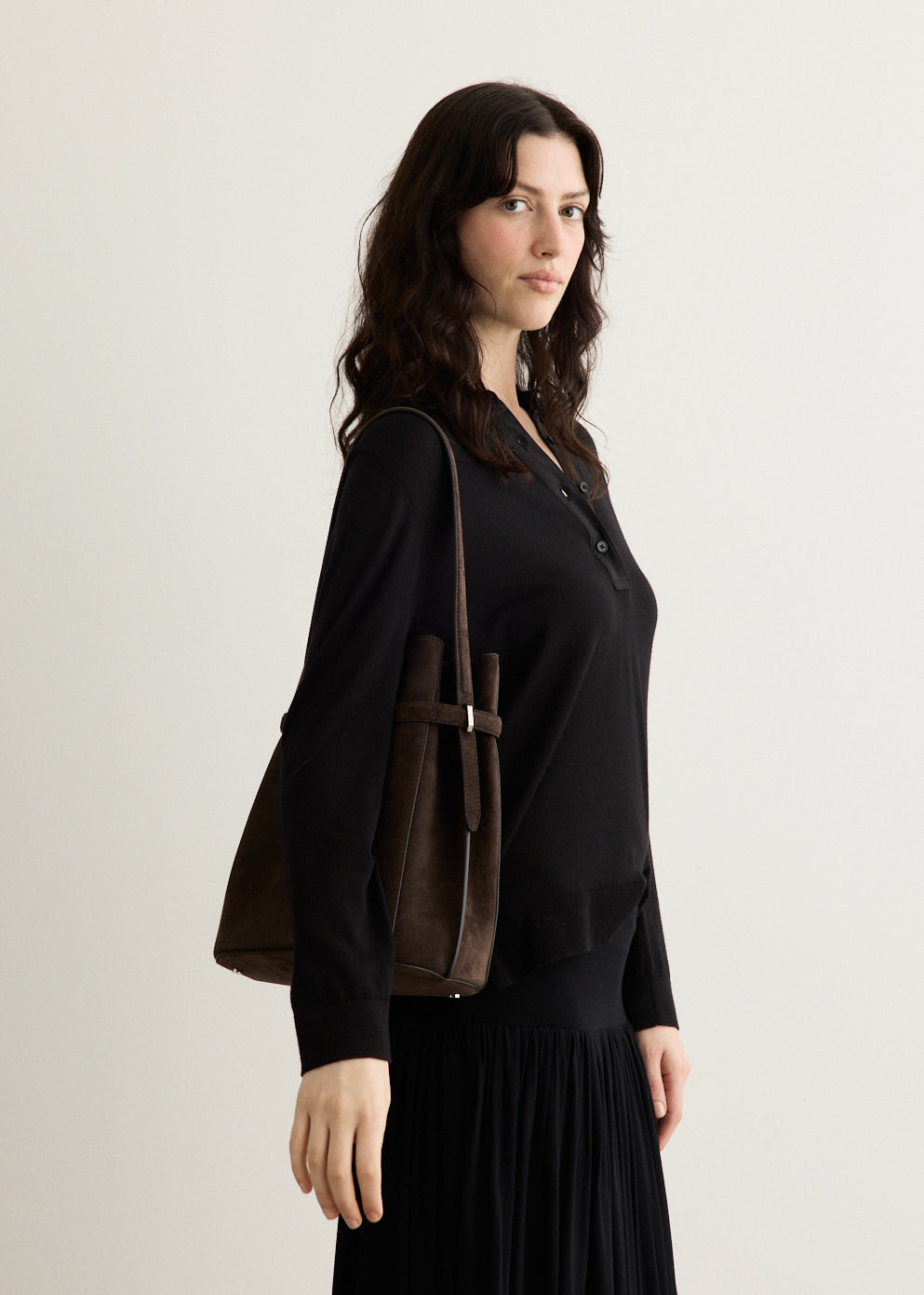 Belted Suede Bucket Bag