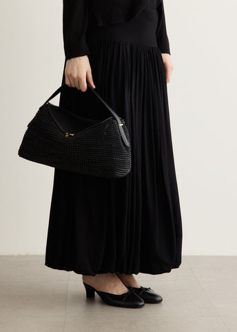 T-Lock Woven Leather Top Handle Bag