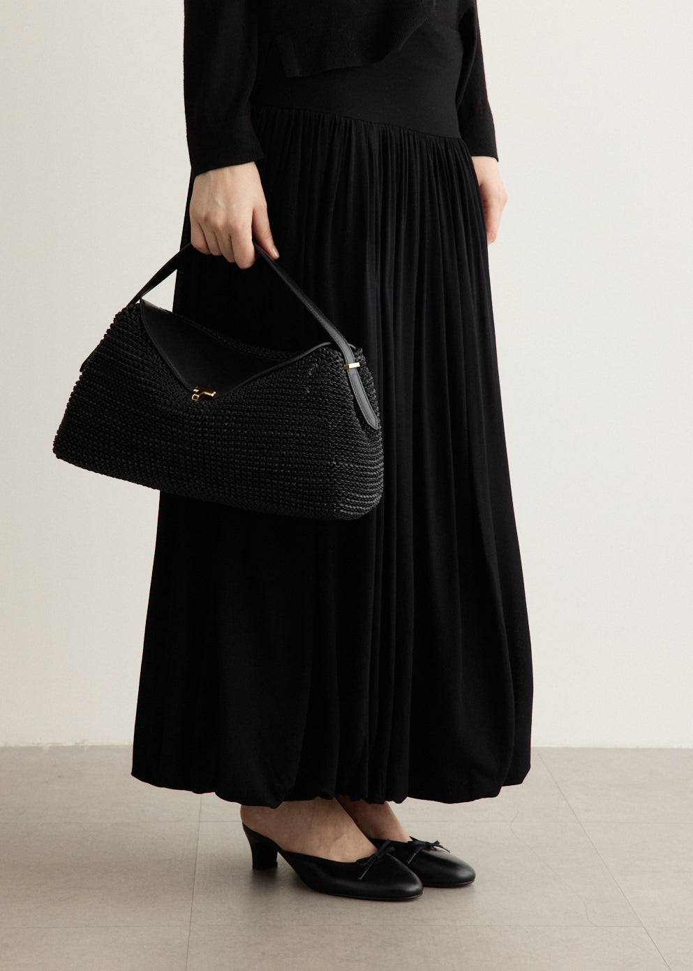T-Lock Woven Leather Top Handle Bag