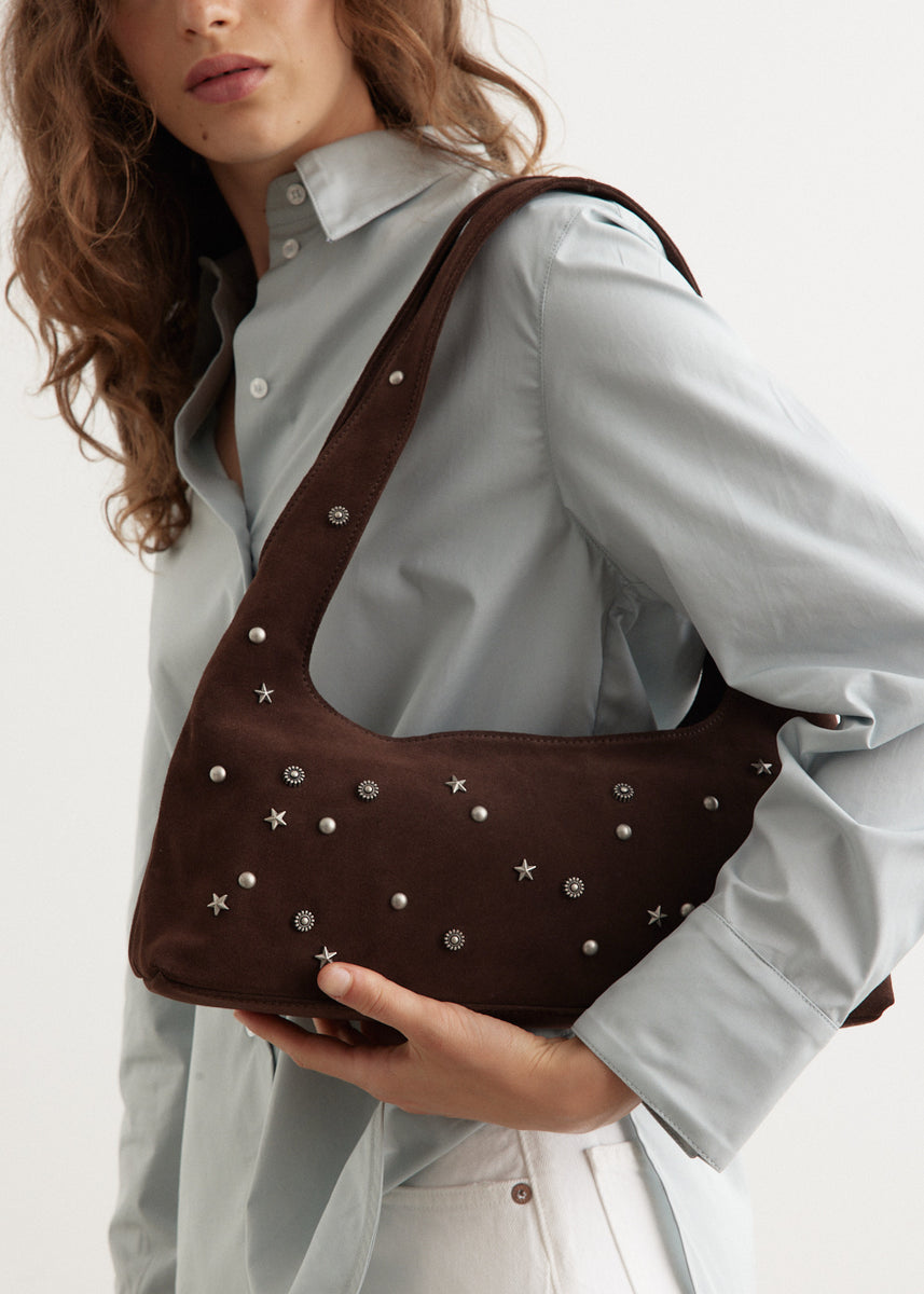 [Margesherwood] / ☆ HALTER HOBO / red studded suede MUSINSA | MARGESHERWOOD HALTER HOBO_choco brown studded suede