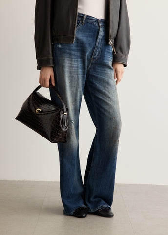 T-Lock Croco-embossed Top Handle Bag