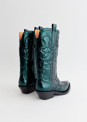 Mid Shaft Metallic Embroidered Western Boots